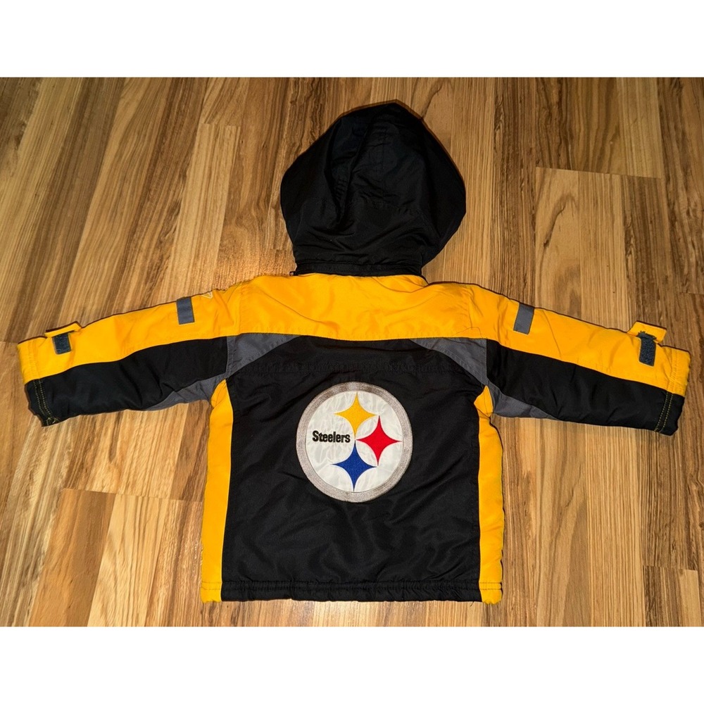 Y2K NFL Reebok Pittsburgh Steelers Puffer Jacket Toddler 2T Puffer Hooded Coat